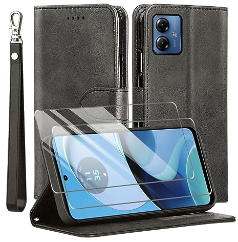 MQERYBV Funda para Motorola Moto G14 con Protector de Pantalla, Flip Magnético Cuero PU Carcasa, TPU Libro Tapa Funda, Ranura Tarjeta Soporte Cover, Cierre Magnético, Negro.