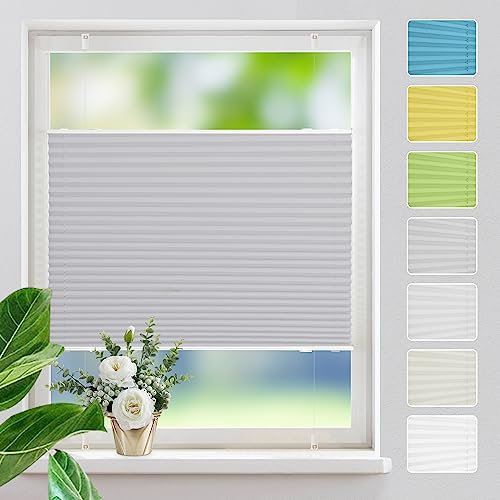 Plissee ohne Bohren Plissees Klemmfix,Hellgrau 80x120cm Easyfix Plisseeroll Rollo für Fenster Einfache Montage Sichtschutz und Sonnenschutz