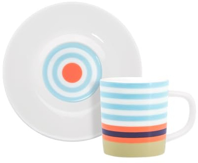 Remember Espressotasse mit Unterteller Positano, 80ml, Fine Bone China Porzellan, spülmaschinen- und mikrowellengeeignet – Espresso Tassen Set mit Untertasse, Designer-Espressotasse