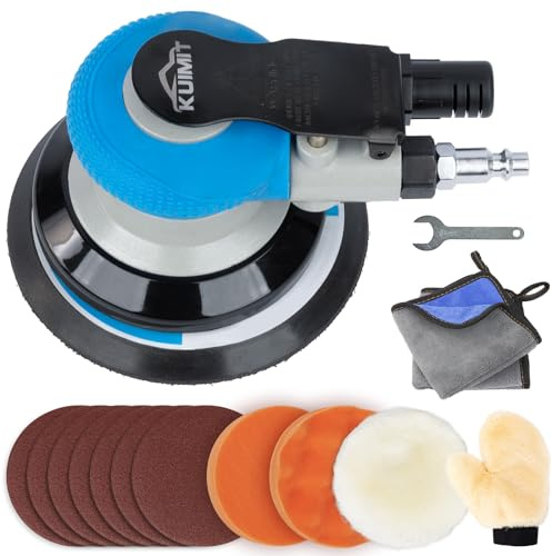 KUIMIT 5 Air Sander Kit - Garage-Ready Dual Action Tool, Car Detailing & Woodworking Hero | Palm-Sized Power w/Free Tool Kits