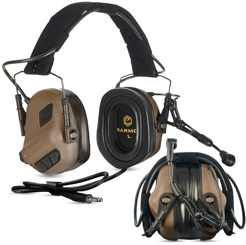 Earmor M32 Plus Elektronisches Helm-Headset – Gehörschutz mit Mikrofon & Klangeinstellung – IPX5 Wasserbeständig, Helmkompatibel für Outdoor-Aktivitäten (Braun)