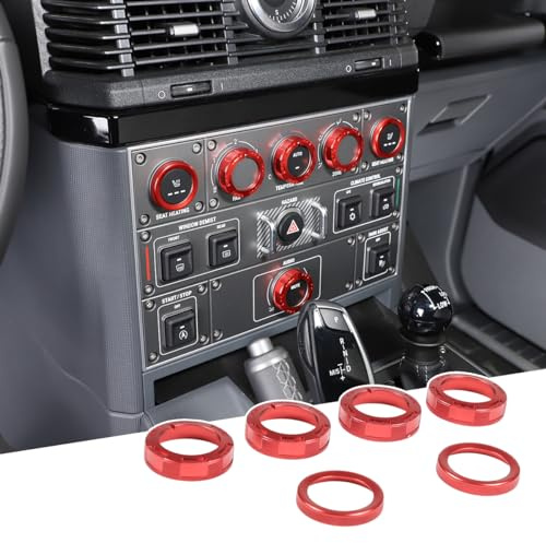 Legierung Auto Innenraum Konsole Klimaanlage Knöpfe Kreis Trim Kompatibel mit Grenadier 2020-2024 AC Klimaregler Knopf Ring Klimaanlage Schalter Lautstärkeabdeckung (Rot, Mit Sitzheizung)