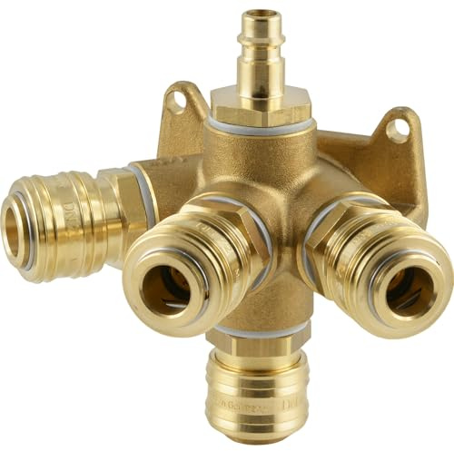Fittingteile - Druckluft Wanddosenverteiler G 1/2 - mit 4x Druckluftkupplung und Kupplungsstecker NW 7,2