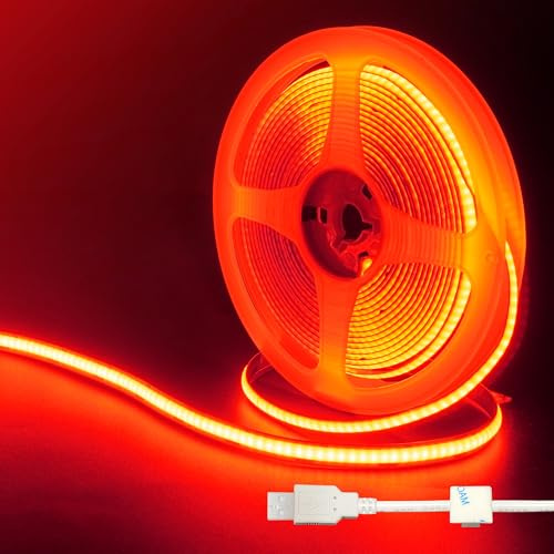Clearhill 5V USB COB‑LED‑lister, 9,84 fot/3 m, röd, 320 lysdioder/m, 8 mm bredd, 1 m USB‑kabel, flexibel LED‑tejp för hemmagjord inomhusdekoration