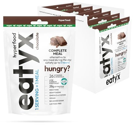 eatyx Vollständiger Mahlzeitenpulver Schokolade | 7 x 90g | 7 Portionen | Komplettes veganes Mahlzeitenpulver | Enthält 26 Vitamine und Mineralstoffe | Einfache Zubereitung in 10 Sekunden