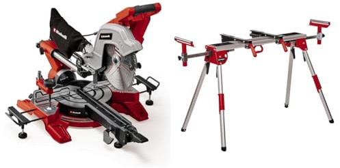 Einhell Zug-Kapp-Gehrungssäge TE-SM 10 L Dual (2.100 W, Ø 254 mm Sägeblatt, 305 mm Schnittbreite, 85 mm Schnitttiefe, Schnittlinienlaser, beidseitige Sägekopfneigung, inkl. Untergestell)
