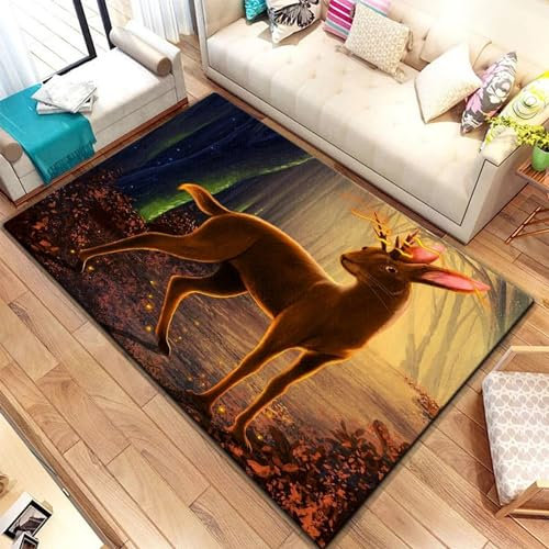 Kind Teppich 120 X 160 cm, Schlafzimmer Teppich, 3D Teppiche Wohnzimmer Teppiche Weich rutschfest Teppich Für Wohnzimmer Schlafzimmer Bettvorleger Elch Waldhirsch Tier -0F4Q4R9D6A1