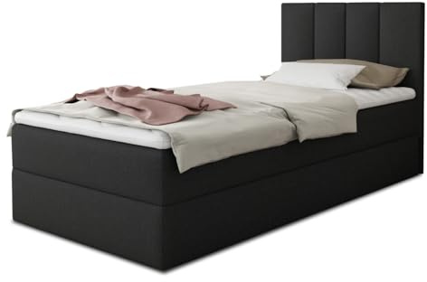 Sofnet Boxspringbett Star Mini mit Bettkasten, Bonell-Matratze und Topper - Einzelbett mit Matratzentopper, Polsterbett, Bett, Schlafzimmer, Jugendzimmer (Schwarz (Inari 100), 100 x 200 cm)