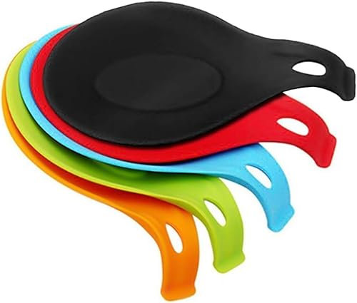 5PCS Spoon Rest, Silicone Utensil Holder Rest, Flexible Kitchen Silicone Spoon Holder, Heat Resistant Soup Spoon Rest Cooking Spoon Stand for Spatulas, Spoons, Cookware