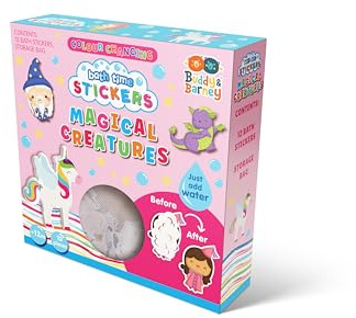 Buddy & Barney: Farbwechselnde Badezeit-Aufkleber – Magische Kreaturen – 13 Schaumstoff-Aufkleber und Netz-Aufbewahrungstasche, Wasserspielzeug, Babys, Kleinkinder, Kinder ab 1 Jahren