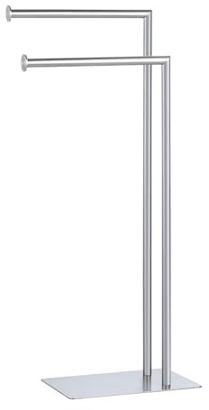 Piantana portasciugamani d’appoggio in acciaio satinato con braccia fisse e base autoportante ultrapiatta