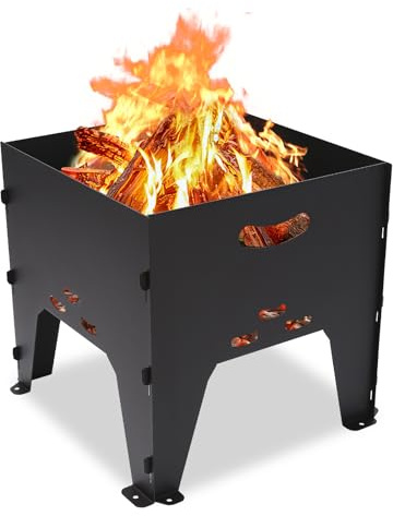 SearCook Braciere portatile da 35,1 x 35,1 cm, pieghevole, per esterni a legna, campeggio, accessori da esterni pieghevoli per barbecue, picnic, falò