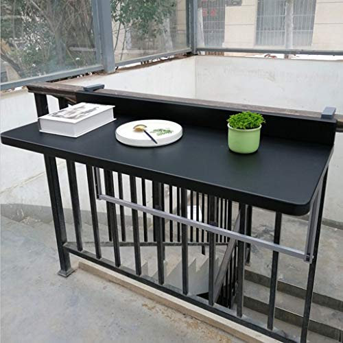 Generisch Klappbarer, an der Wand montierter Gartentisch, Balkongeländer, höhenverstellbar, Hausbar, Theke, Wandbehang, Schreibtisch, Freizeittisch (Farbe: Schwarz, Größe: 120 x 40 cm)