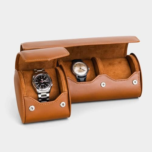 Nordform Travellers Set (Grail + Trinity) - Estuche de piel para 1 y 3 relojes - Rollos de piel para guardar relojes - Caja organizadora de viaje - Coñac