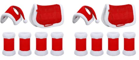 LYEAA Weihnachts-Pferde-Kostüm-Set mit Weihnachtsmütze, Schabracke, 6-teilig for festlichen Spaß, Haustier-Pferde-Leggings, Pferde-Mütze