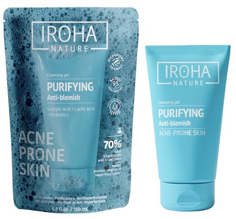 Iroha Nature - Limpiador Purificante Antiimperfecciones | Ácido Salicílico y Probióticos | Limpia en profundidad y Reduce Granos y Puntos Negros | Gel Limpiador Facial Piel con Tendencia Acneica