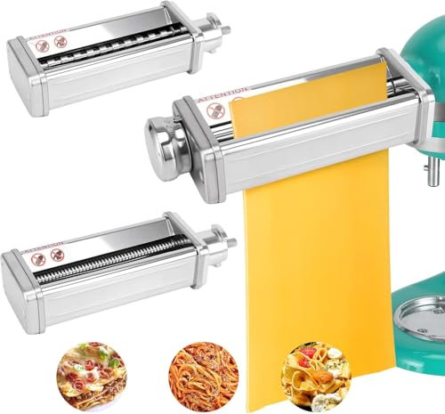 Nudelaufsatz Set für KVC/KVL Kenwood Küchenmaschine Nudelmaschine,3 in 1 Nudelvorsatz aus Edelstahl, inklusive Nudelblattwalze Spaghettischneider und Fettuccinischneider Nudelmaschine für Kenwood