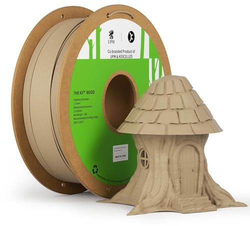 kexcelled PLA Träfilament för 3D-skrivare 1,75 mm +/- 0,03 mm, Naturligt Träutseende, Äkta Naturlig Träfiber, Lämpligt för de Flesta FDM-skrivare, 1 kg Spole (2,2 lbs), Träfärg
