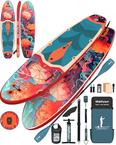 H2OSUP Stand Up Paddling Board-15 cm Dick Aufblasbares SUP Board,mit Rucksack,Haltbares Paddle Board Zubehör (Red-01us)