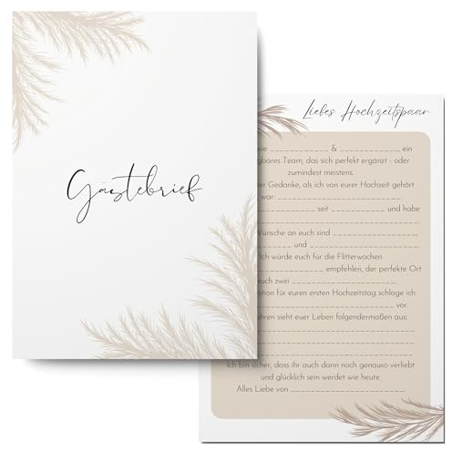 50x Gästebrief Karten Hochzeit - Lückentext Gästekarten als spaßiges Hochzeitsspiel oder als Alternative zum Gästebuch (Boho)