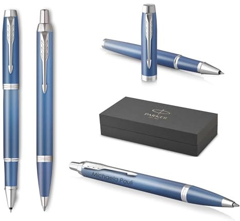PARKER IM Rituals Blue Kugelschreiber und Tintenroller mit Gravur | Premium Stift | Geschenkbox | personalisiertes Geschenk | | Geburtstag (Blue)