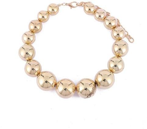 pumpumlia Big Ball Beads Necklace with Heart Pendant Clavicle Chain Exaggerated Adjustable Choker Adornment Jewelry for Women