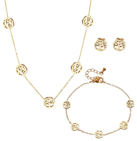 XFSRG Conjunto De Joyas Trébol Cuatro 18k Oro Plateado Acero Collar Pendientes Pulsera Juego Joyas Para Madres, Mujeres, Novias(Oro #1)