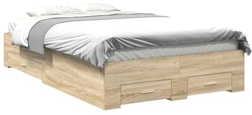 vidaXL Bettrahmen mit Schubladen Braun 140 x 200 cm Holzwerkstoff, Stylisches, modernes Bettgestell, rechteckiges Holzdesign, funktionale Schlafzimmermöbel, Zeitloser Komfort