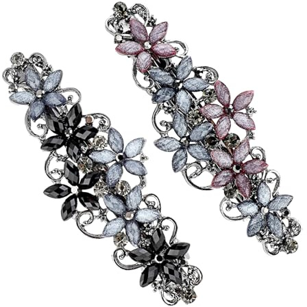 2 Stück Haarspangen Damen, Elegante Haarschmuck mit Kristall Blume Französische Haarspange Glitzer Barrettes Clip Vintage Strasssteine Haar Hair Accessories für Frauen Mädchen