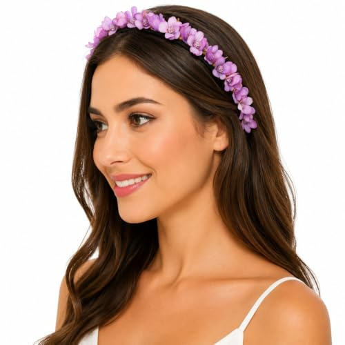 Cerchietto per capelli a forma di elfo, colore a scelta, per matrimonio, Oktoberfest, Dirndl, motivo floreale, Kirchweih (lilla, taglia unica)
