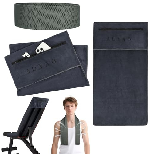 AUYAO Asciugamano da palestra per sport, fitness, asciugamano da palestra con tasca con cerniera, 40 x 90 cm, asciugamano assorbente con sensazione di freddo, asciugamano sportivo con copertura