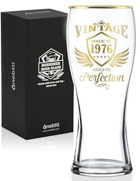 Onebttl 50th Birthday Gifts for Men or Him - 1976-15oz/450ml Beer Glass - 50 Years Old Birthday Pint Glass Gifts for Dad, Husband or Uncle - Perfection