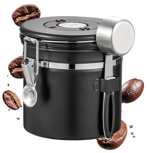 Krujecnt Boîte À Café Hermétique,Rangement Pour Café Moulu Et Grains - Récipient En Acier Inoxydable Avec Cuillère Doseuse Et Organisateur Alimentaire Pour Cuisine Restaurant Maison