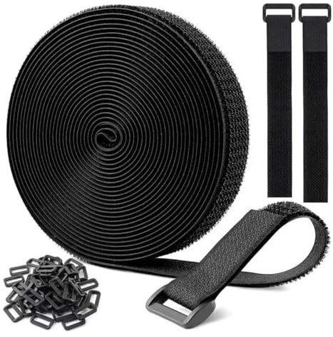 KEPYATI Sujetacables Reutilizables De 5M X 2Cm Con 25 Hebillas, Bridas Negras Para Organizador Management De Cables, Bridas Negras Para Organizador De Cables Para Hogar Y Oficina (Negro