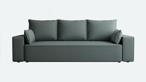 4ALL HOME Sofa mit Schlaffunktion Veno 242x95 cm - Couch - Sofa mit Bettkasten - 3 Sitzer - Schlafsofa - Schlafsofa mit Bettkasten - Cord - Wohnzimmer (Onega 09 Grau)
