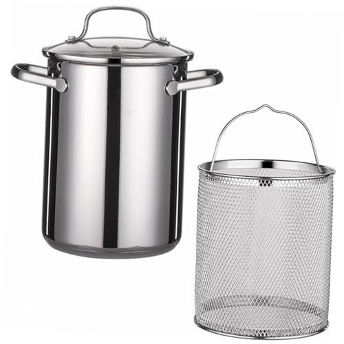 Toyvian Olla Freidora de Acero Inoxidable con Cestillo para Freír, Retiene Calor y Apta para Tempura en Cocina Eléctrica, Set de 1