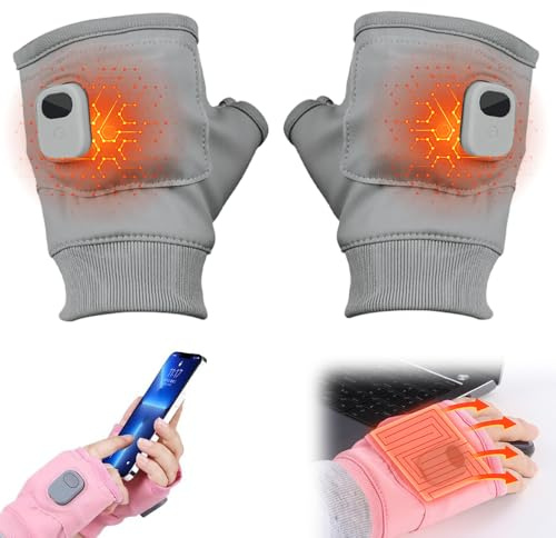 Beheizbare Handschuhe, 2026 Neu USB Beheizte Handschuhe, Touchscreen Beheizte Hand-schuhe für Männer Frauen mit 3 Temperaturstufen Beheizbare Motorradhand-schuhe für Ski Jagd Motorradfahren (Grau)