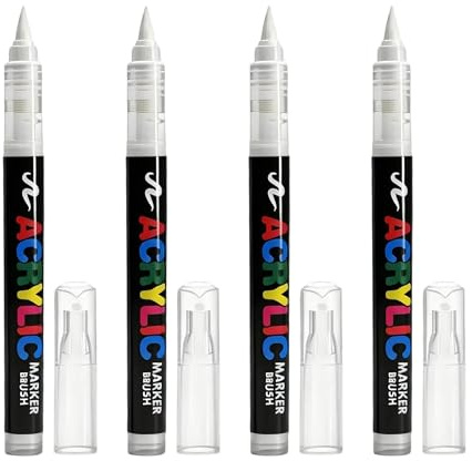 4 Pezzi Pennarelli per Tessuti Bianchi Lavabili in Macchina, Feutre Tessili Permanenti, Penna per Tessuto Indelebile, Pennarello Bianco Indelebile con Punta Flessibile 1-6mm per Pittura Personalizzata