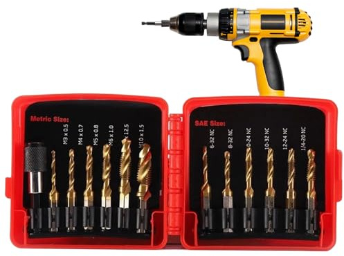 Juego De Brocas Para Roscar - 13 Piezas Accesorio Para Herramienta Eléctrica | Juego de Brocas y Machos Combinados de Titanio | Para Tareas De Desbarbado Avellanado Y Reparación En El Hogar