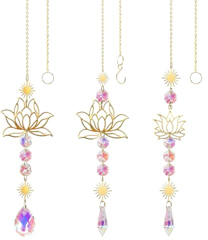 Kristall Sonnenfänger Windspiel, 3 Stück Lotusblüten Dekorativer Kristall Windspiel, Lotus Sonnenfängers Hängender Sonnenfänger für Fenster Garten Party