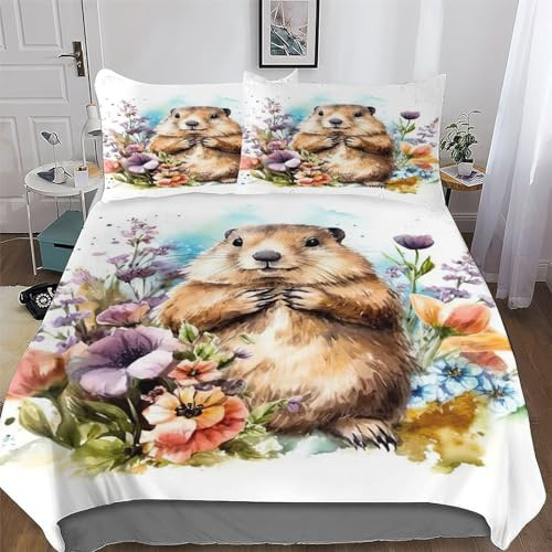 AASWDDS Castor Housse De Couette avec Taies d'oreiller 3 Pièces Housse De Couette Microfibreavec Parure De Lit pour Adultes Double (200x200cm)
