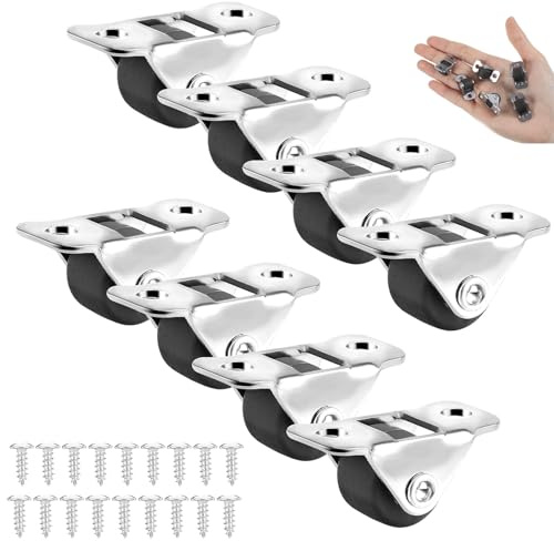 SKDFHOD 8 Stück Möbelrollen Klein, Möbel Bockrollen + Schrauben, Gummi Lenkräder mit Niedrigem Profil, 13mm Kleine Rollen für Möbel Mini Leise Bockrollen, für Kleingeräte, DIY Projekte