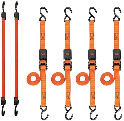 Black+Decker BDX1020 Black/Orange 6-Piece 12' Ratchet Strap and 48” Bungee Strap Set - 500 lb Safe Working Load / 1500 lb Break Strength