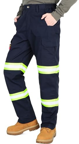 BOCOMAL Men's FR Pants Reflective High Visibility Cargo Pockets Relaxed Fit 7oz Lightweight Ripstop Flame Resistant Work Pant