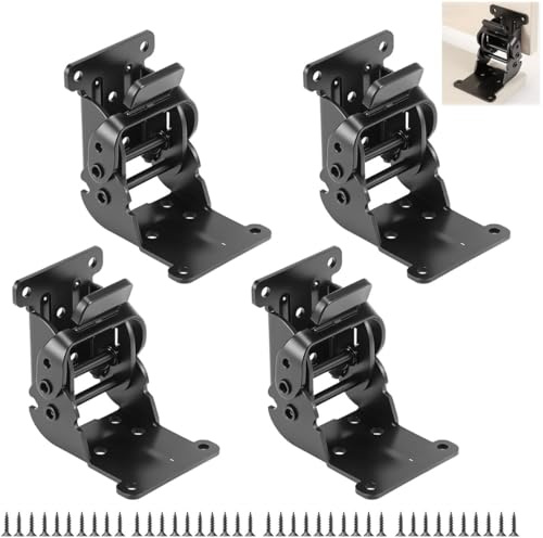 4 Piezas Bisagras Plegable, 0-90°-180° Bisagra Autoblocante De Acero Inoxidable, Negro Bisagras Ocultas para Puertas, Armarios, Estanterías, Mesas, Camas