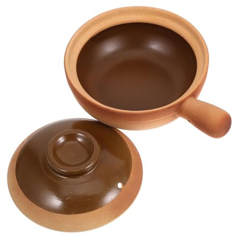HOODANCOS Pentola di Terracotta Coperchio 600 Ml, Pentola per Stufati e Zuppe in Argilla Naturale, per Cottura Uniforme in Casa, Viaggi e Riunioni di Famiglia