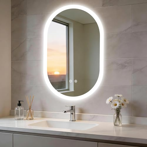 LUVODI Espejo Baño con Luz Led y Antivaho Ovalado 80 x 50 cm | Espejos de Baño con Luz Retroiluminado Regulable, 2 Interruptor Tactil Función de Memoria y Impermeable IP66