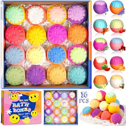 BBLTIFF Bombe de Bain, 16 Pièces Coffret Cadeau Boules de Bain, Bombe de Douche, Boule de Bain, Huiles Essentielles Naturelles, Bombe de Bain Noel Pour Comme Cadeau de Noël, Cadeau de Saint-Valentin