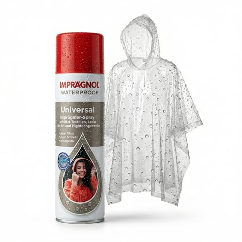 Imprägnol Imprägnierspray 400ml + Notfall-Poncho Set | Schutz für Schuhe, Sneaker, Wildleder & Textilien | Universal Wetterschutz | Made in Germany