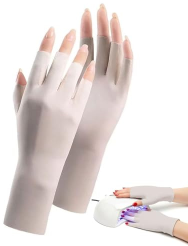 CULEB 1 Paire Gant Anti UV Manucure,UPF50+ Professionnel Gant Femme Protection UV,Mitaines Femme,Gants Sans Doigts Respirants Confortables,pour Manucure Lampe UV Ongles Gel,Cyclisme,Fitness(beige)